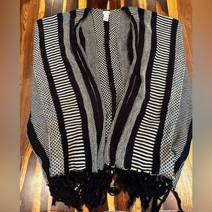 Free People Fringe Cardigan Black And White Knit Sweater One Size
